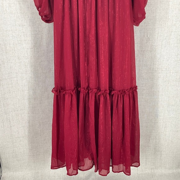 Maxi Dress Women XL Red Metallic Boho Tiered Smocked Ethereal Flowy Cottagecore - Picture 7 of 15